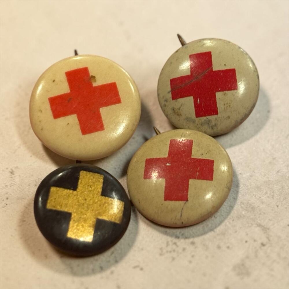 WWI American Red Cross Pins 1917 I Serve Celluloid Button Lot of 4 Antique